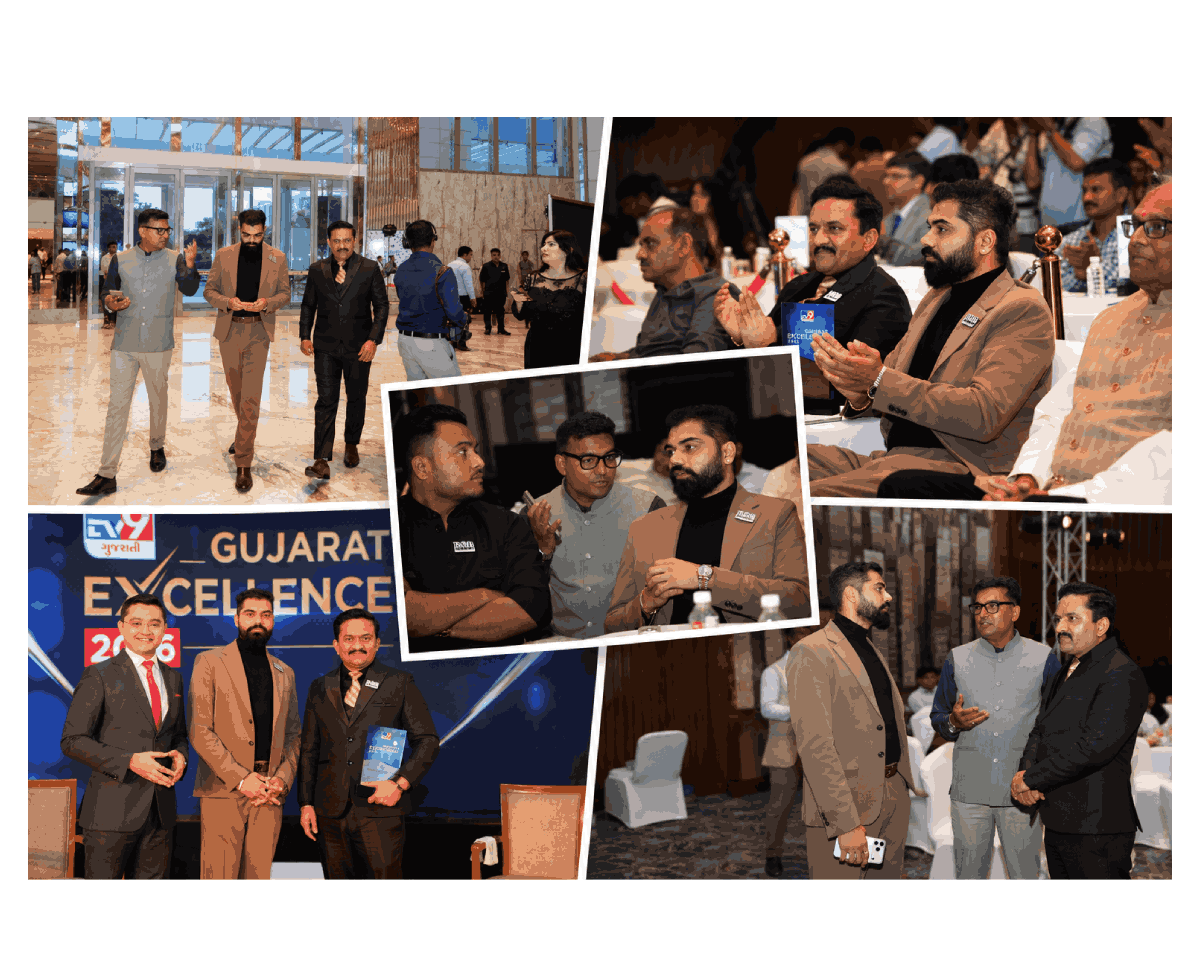 R&B Infra receives the Gujarat Excellence Award 2026 by TV9 Gujarati in the presence of Shri Harsh Sanghavi